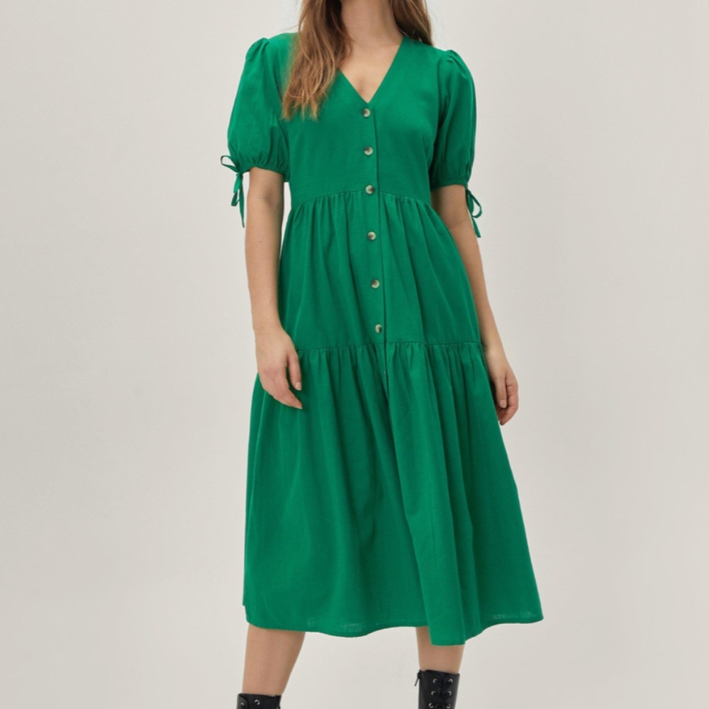 Green Button Through Midi Dress